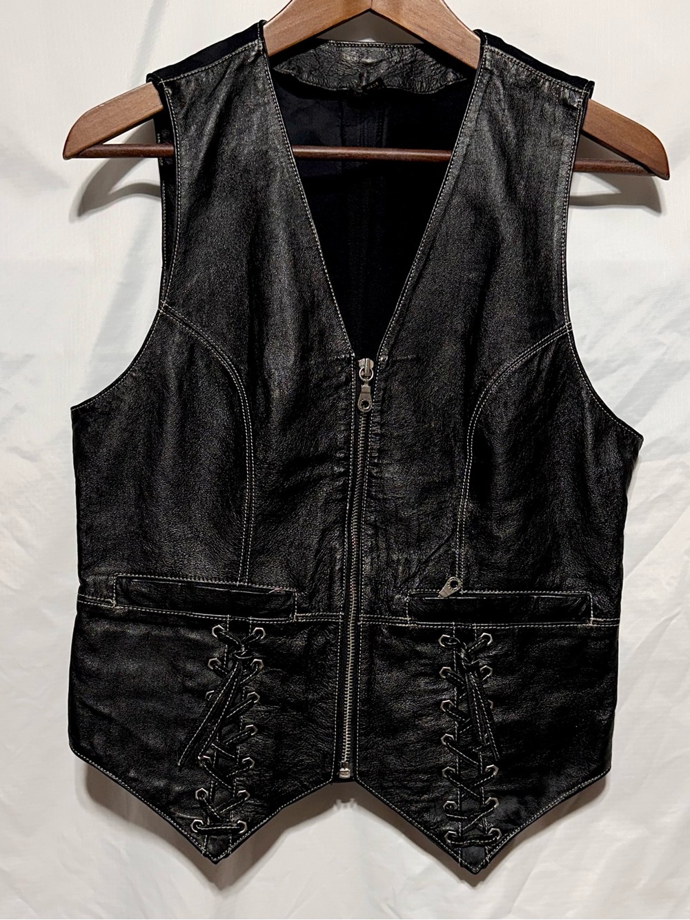 Harley Davidson Leather Corset Vest Y2K Biker Moto Lace Up Womens M